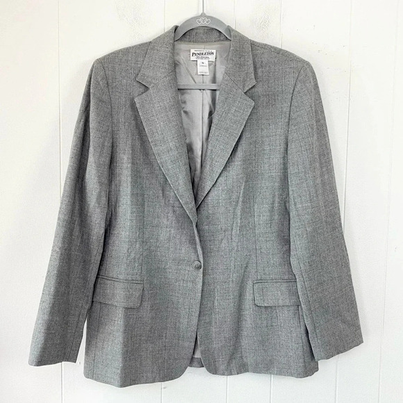 Pendleton 100% Virgin Wool Gray One Button Blazer Jacket Sz 16 Career Work Flaws - Picture 1 of 12